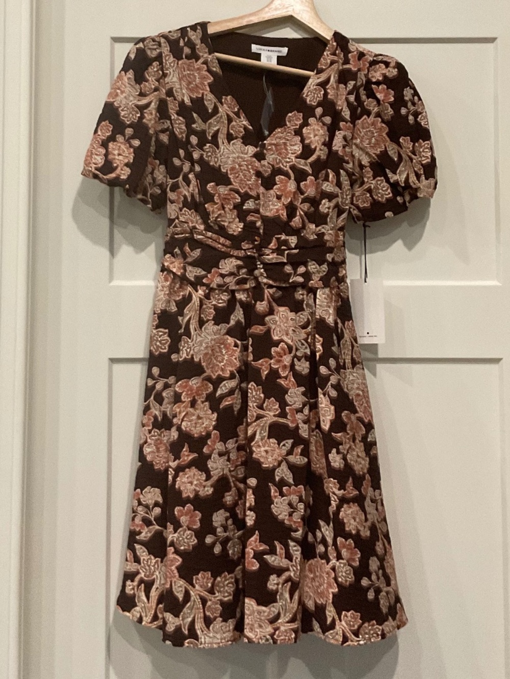 Lucky Brand Floral V-neck Puffy Short Sleeved Dress